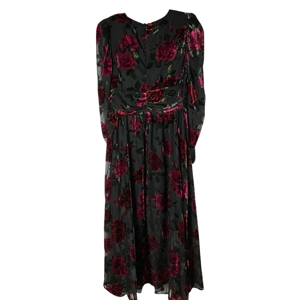 Rachel Parcell Burnout Velvet Maxi Dress V-Neck Gown Black Red Size 8 *READ FLAW - Picture 6 of 10